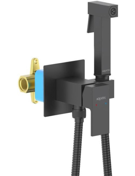 AQ1022MB ЛИБРА комплект для гигиенического душа встроенный (смеситель + гигиеническая лейка + шланг), матовый черный. Фото 2