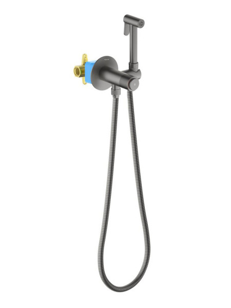 AQ1023BGM БЕТТА комплект для гигиенического душа Select встроенный (смеситель + гигиеническая лейка + шланг), оружейная сталь (шлиф. черный хром). Фото 1