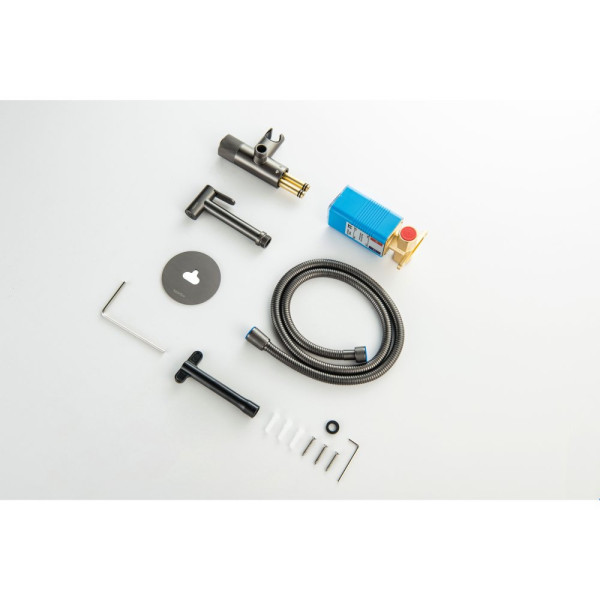 AQ1023BGM БЕТТА комплект для гигиенического душа Select встроенный (смеситель + гигиеническая лейка + шланг), оружейная сталь (шлиф. черный хром). Фото 9