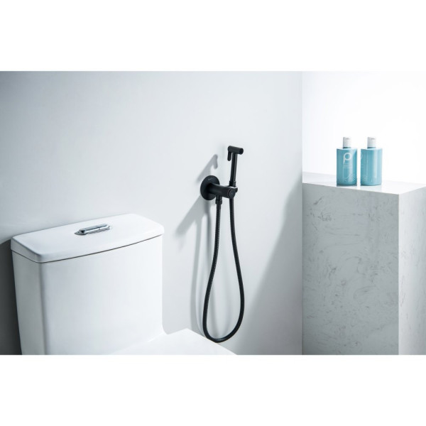 AQ1023MB БЕТТА комплект для гигиенического душа Select встроенный (смеситель + гигиеническая лейка + шланг), матовый черный. Фото 3