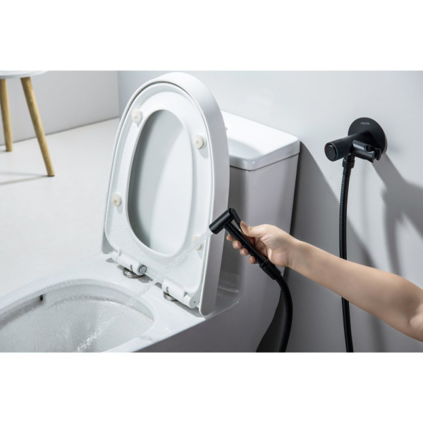 AQ1023MB БЕТТА комплект для гигиенического душа Select встроенный (смеситель + гигиеническая лейка + шланг), матовый черный. Фото 5