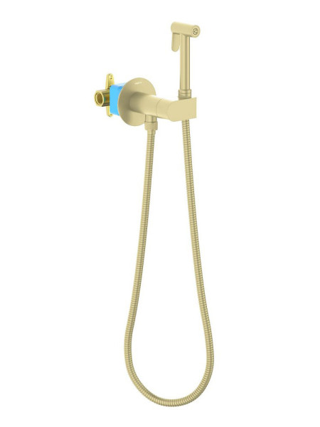 AQ1024BG ОБЕРОН комплект для гигиенического душа встроенный (смеситель c прогрессивным картриджем + гигиеническая лейка + шланг), шлиф. золото. Фото 1