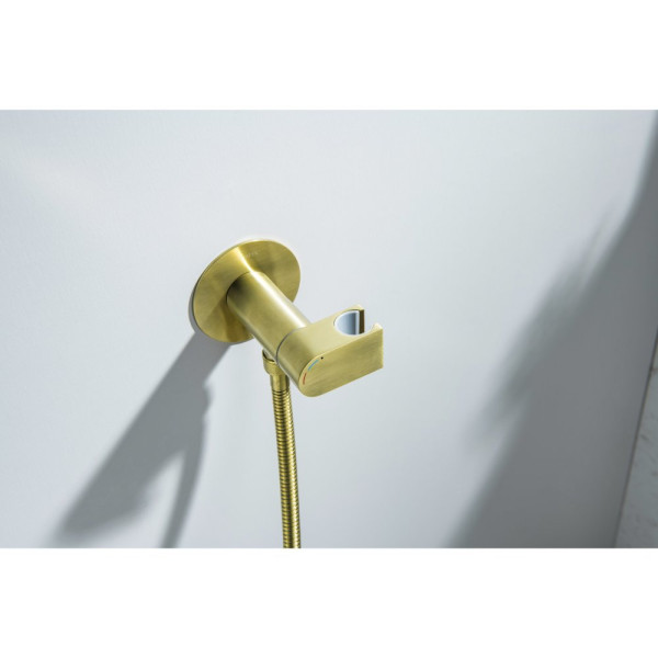 AQ1024BG ОБЕРОН комплект для гигиенического душа встроенный (смеситель c прогрессивным картриджем + гигиеническая лейка + шланг), шлиф. золото. Фото 7