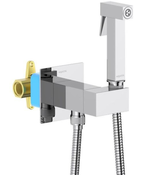 AQ1025CR ЛИРА комплект для гигиенического душа встроенный (смеситель c прогрессивным картриджем + гигиеническая лейка + шланг). Фото 2