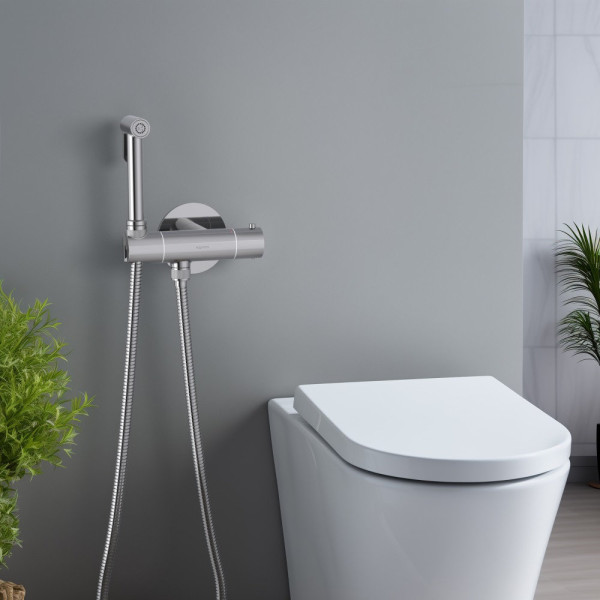 AQ1027MB ОБЕРОН комплект для гигиенического душа термостатический встроенный (смеситель + гигиеническая лейка + шланг), матовый черный. Фото 4