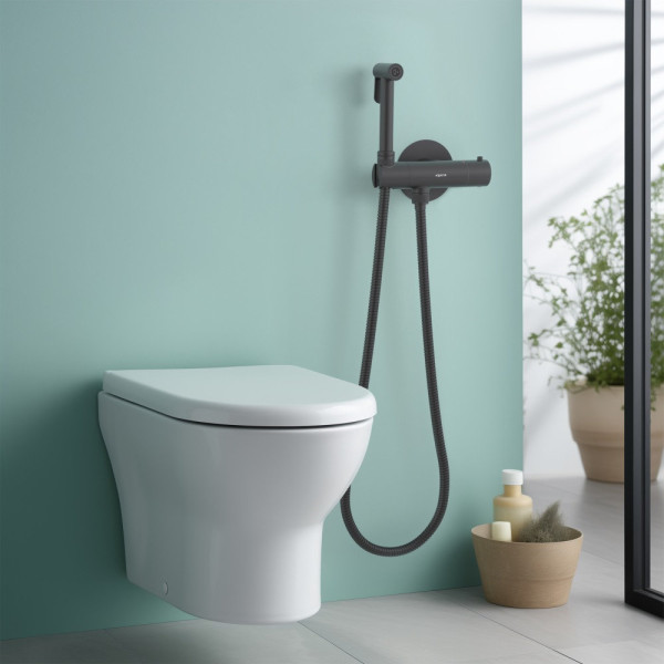 AQ1027MB ОБЕРОН комплект для гигиенического душа термостатический встроенный (смеситель + гигиеническая лейка + шланг), матовый черный. Фото 6