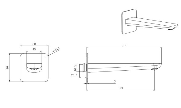 AQ1041CR ВЕГА излив для ванны 190 мм. Фото 2
