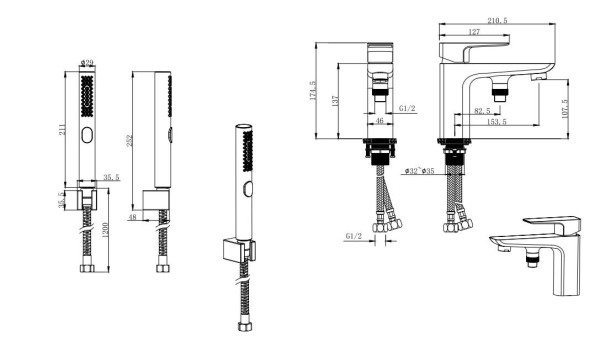AQ1044CR ВЕГА смеситель врезной на борт ванны на 1 отв.. Фото 3