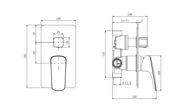 AQ1046MB ВЕГА смеситель для ванны 2 режима (внешняя и скрытая часть), матовый черный. Фото 1