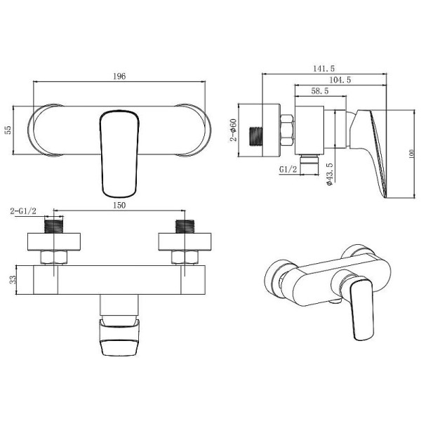 AQ1060MB ВЕГА смеситель для душа, матовый черный. Фото 2