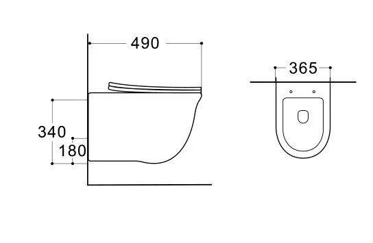 AQ1112-00 КЛАССИК Унитаз подвесной компакт безободковый 490*365*340, тонкое сиденье с механизмом плавного закрывания, крепеж. Фото 2