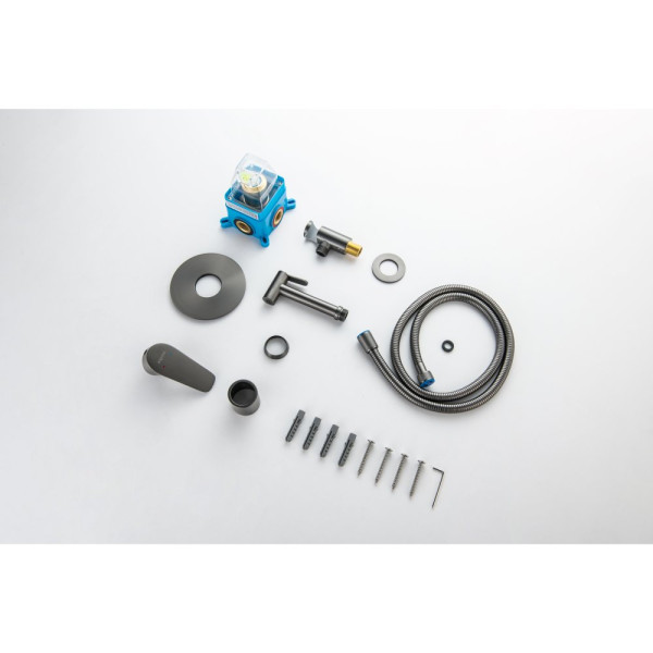 AQ1119BGM БЕТТА набор с гигиеническим душем (смеситель + гигиеническая лейка + шланг + шланговое подсоединение с держателем), оружейная сталь (шлиф. ч. Фото 11