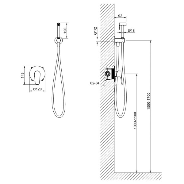 AQ1119BGM БЕТТА набор с гигиеническим душем (смеситель + гигиеническая лейка + шланг + шланговое подсоединение с держателем), оружейная сталь (шлиф. ч. Фото 3