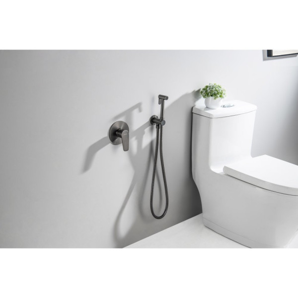 AQ1119BGM БЕТТА набор с гигиеническим душем (смеситель + гигиеническая лейка + шланг + шланговое подсоединение с держателем), оружейная сталь (шлиф. ч. Фото 4