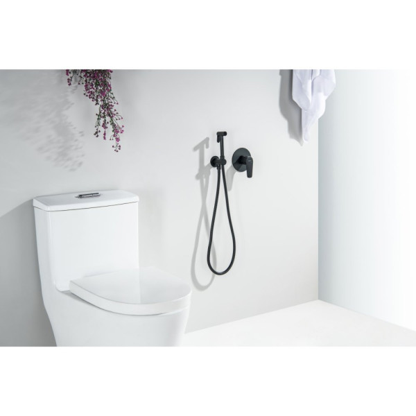 AQ1119MB БЕТТА набор с гигиеническим душем (смеситель + гигиеническая лейка + шланг + шланговое подсоединение с держателем), матовый черный. Фото 3