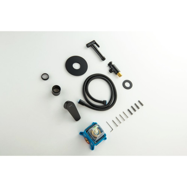 AQ1119MB БЕТТА набор с гигиеническим душем (смеситель + гигиеническая лейка + шланг + шланговое подсоединение с держателем), матовый черный. Фото 8