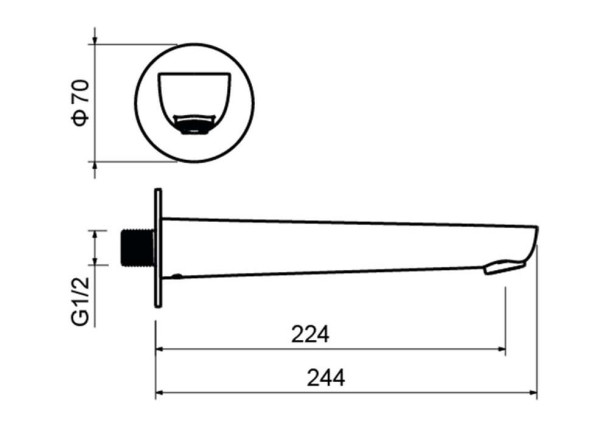 AQ1141BGM БЕТТА излив для ванны 224 мм, оружейная сталь (шлиф. черный хром). Фото 2