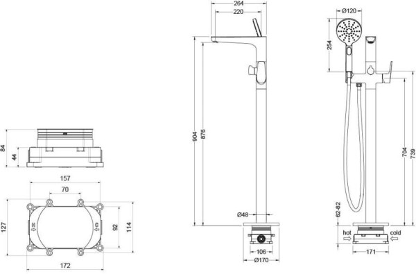 AQ1145CR БЕТТА смеситель для ванны напольный (внешняя и скрытая часть). Фото 2