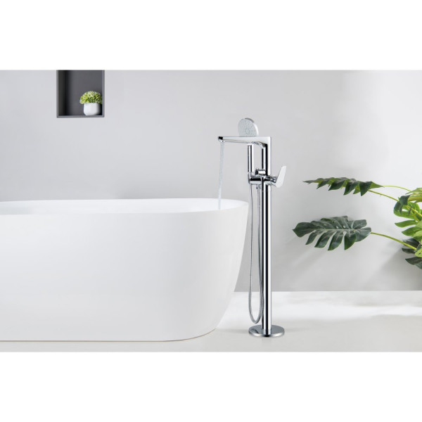 AQ1145CR БЕТТА смеситель для ванны напольный (внешняя и скрытая часть). Фото 4