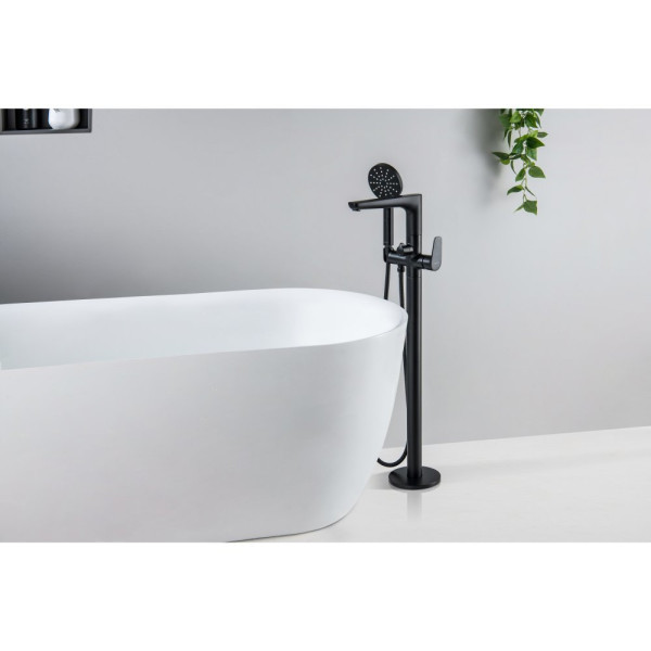 AQ1145MB БЕТТА смеситель для ванны напольный (внешняя и скрытая часть), матовый черный. Фото 3