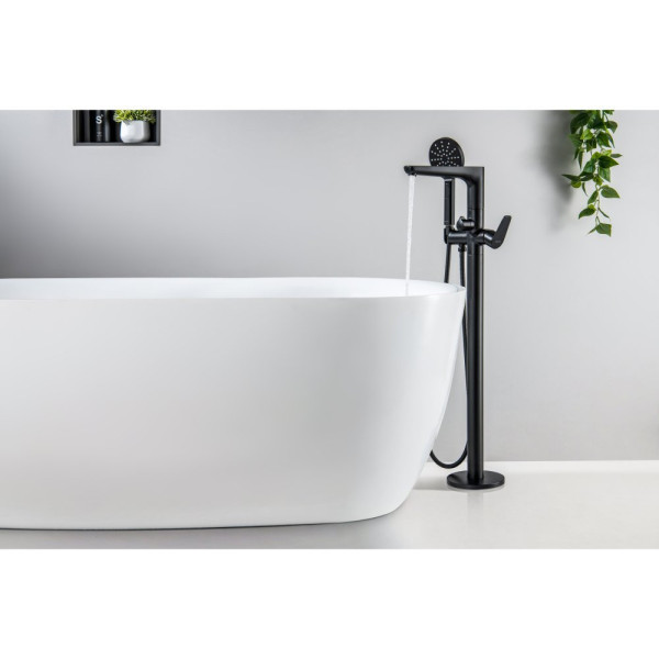 AQ1145MB БЕТТА смеситель для ванны напольный (внешняя и скрытая часть), матовый черный. Фото 4