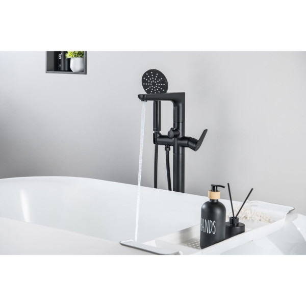 AQ1145MB БЕТТА смеситель для ванны напольный (внешняя и скрытая часть), матовый черный. Фото 5