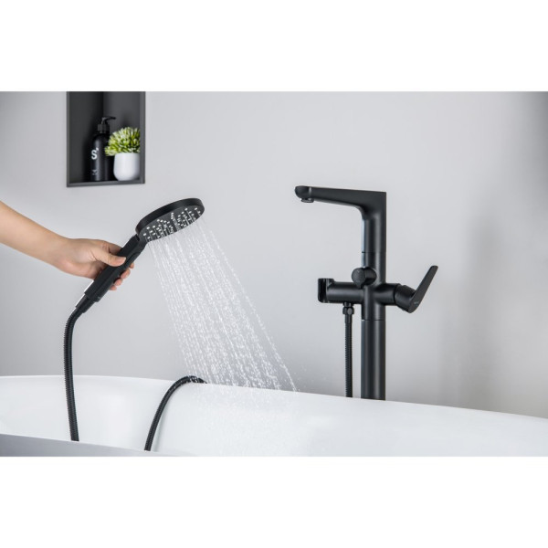 AQ1145MB БЕТТА смеситель для ванны напольный (внешняя и скрытая часть), матовый черный. Фото 6