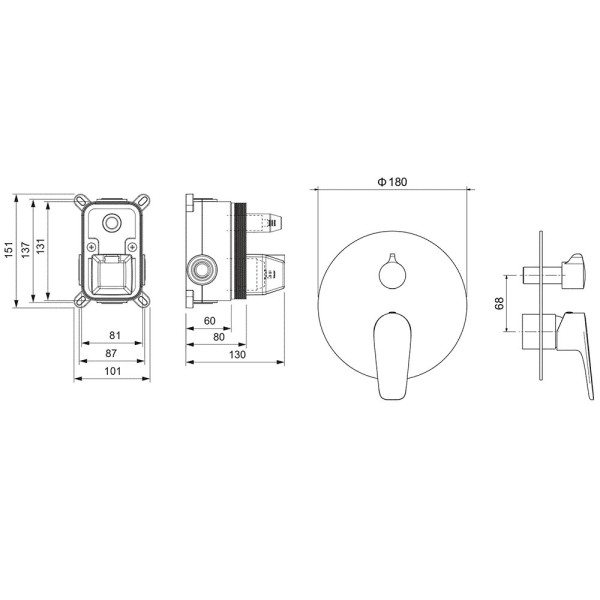 AQ1146BGM БЕТТА смеситель для ванны 2 режима (внешняя и скрытая часть), оружейная сталь (шлиф. черный хром). Фото 2