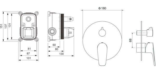AQ1146CR БЕТТА смеситель для ванны 2 режима (внешняя и скрытая часть). Фото 2