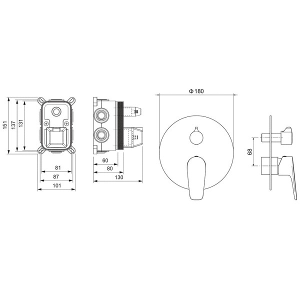 AQ1147BGM БЕТТА смеситель для ванны, 3 режима (внешняя и скрытая часть), оружейная сталь (шлиф. черный хром). Фото 2
