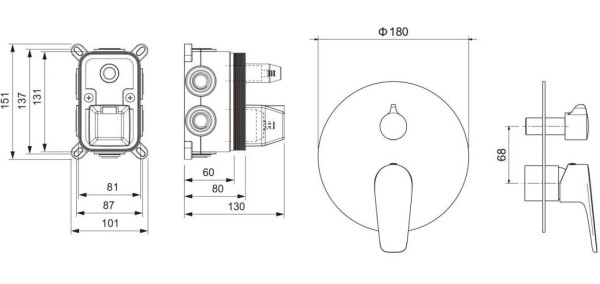 AQ1147MB БЕТТА смеситель для ванны, 3 режима (внешняя и скрытая часть), матовый черный. Фото 4