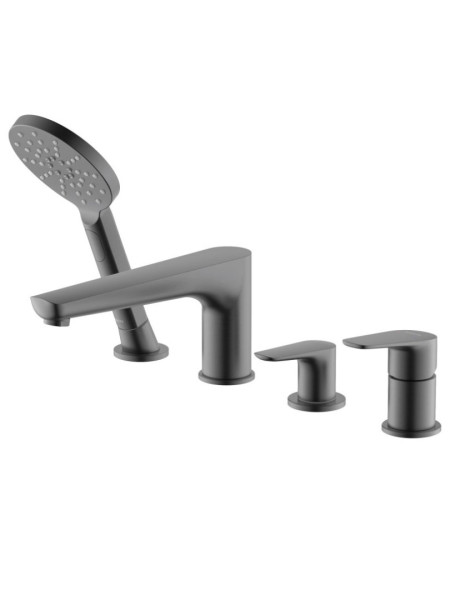 AQ1148BGM БЕТТА смеситель на борт ванны на 4 отв., оружейная сталь (шлиф. черный хром). Фото 1