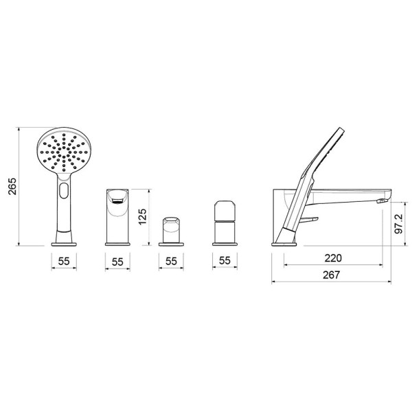 AQ1148BGM БЕТТА смеситель на борт ванны на 4 отв., оружейная сталь (шлиф. черный хром). Фото 3