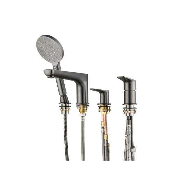 AQ1148BGM БЕТТА смеситель на борт ванны на 4 отв., оружейная сталь (шлиф. черный хром). Фото 9