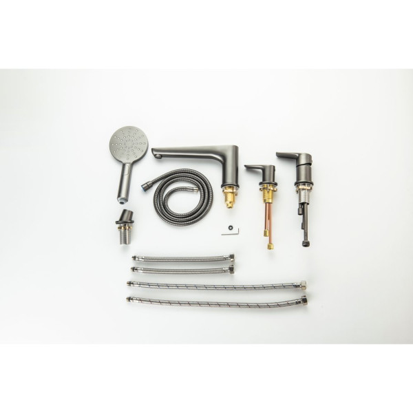 AQ1148BGM БЕТТА смеситель на борт ванны на 4 отв., оружейная сталь (шлиф. черный хром). Фото 10