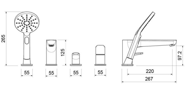 AQ1148MB БЕТТА смеситель на борт ванны на 4 отв., матовый черный. Фото 2