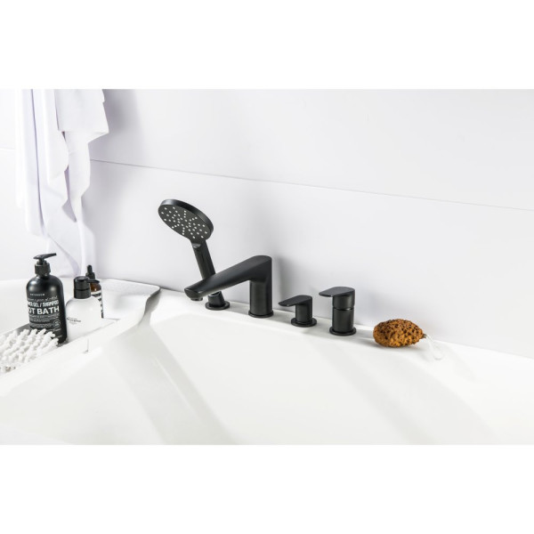 AQ1148MB БЕТТА смеситель на борт ванны на 4 отв., матовый черный. Фото 3