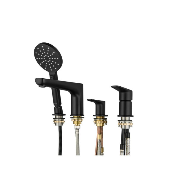 AQ1148MB БЕТТА смеситель на борт ванны на 4 отв., матовый черный. Фото 7