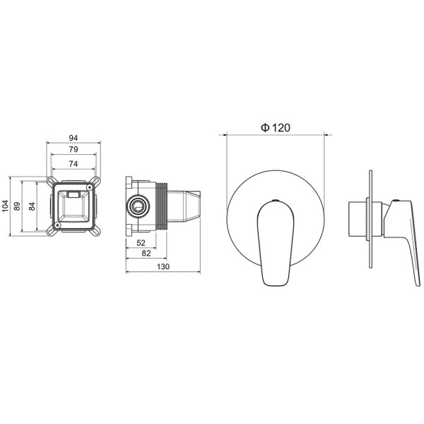AQ1166BGM БЕТТА смеситель для душа 1 режим (внешняя и скрытая часть), оружейная сталь (шлиф. черный хром). Фото 4
