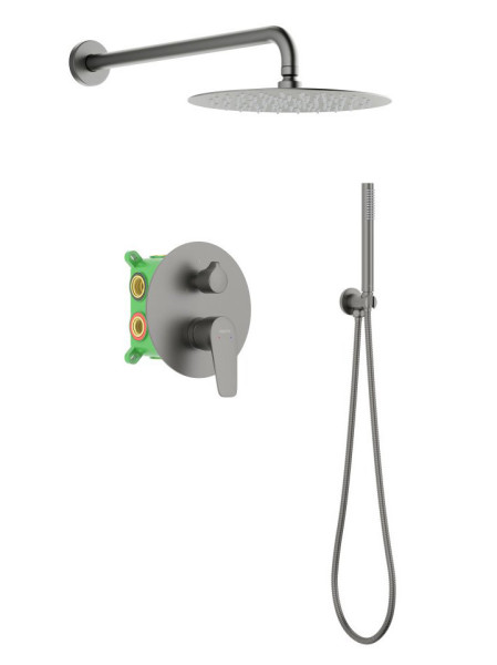 AQ1172BGM БЕТТА Set 3 в 1 душевой комплект 2 режима, оружейная сталь (шлиф. черный хром). Фото 1