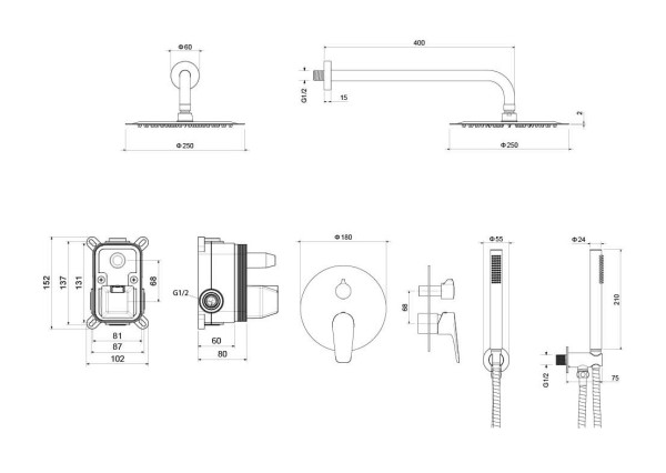 AQ1172BGM БЕТТА Set 3 в 1 душевой комплект 2 режима, оружейная сталь (шлиф. черный хром). Фото 12