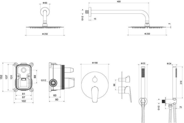 AQ1172MB БЕТТА Set 3 в 1 душевой комплект 2 режима, матовый черный. Фото 2