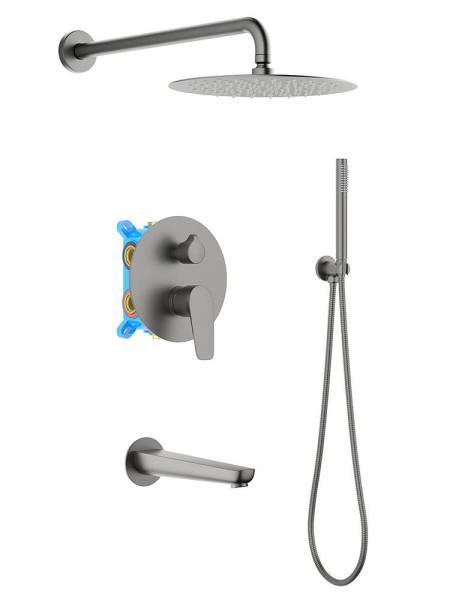 AQ1173BGM БЕТТА Set 4 в 1 душевой комплект 3 режима, оружейная сталь (шлиф. черный хром). Фото 1