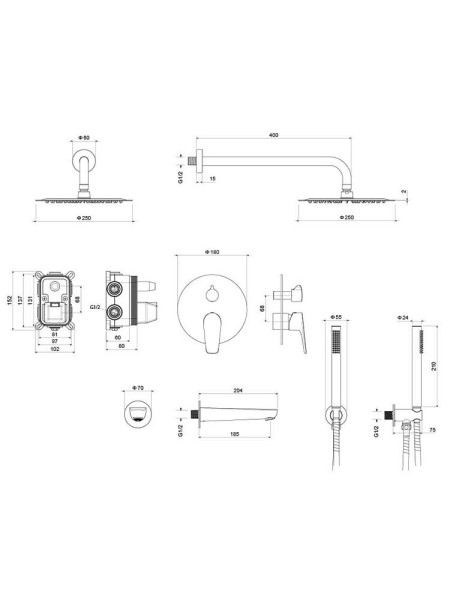 AQ1173BGM БЕТТА Set 4 в 1 душевой комплект 3 режима, оружейная сталь (шлиф. черный хром). Фото 2