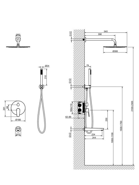 AQ1173BGM БЕТТА Set 4 в 1 душевой комплект 3 режима, оружейная сталь (шлиф. черный хром). Фото 3