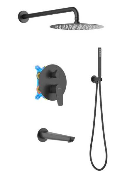 AQ1173MB БЕТТА Set 4 в 1 душевой комплект 3 режима, матовый черный. Фото 1