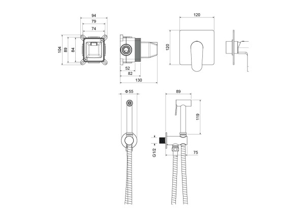 AQ1219BG ОБЕРОН набор с гигиеническим душем (смеситель + гигиеническая лейка + шланг + шланговое подсоединение с держателем), шлиф. золото. Фото 2