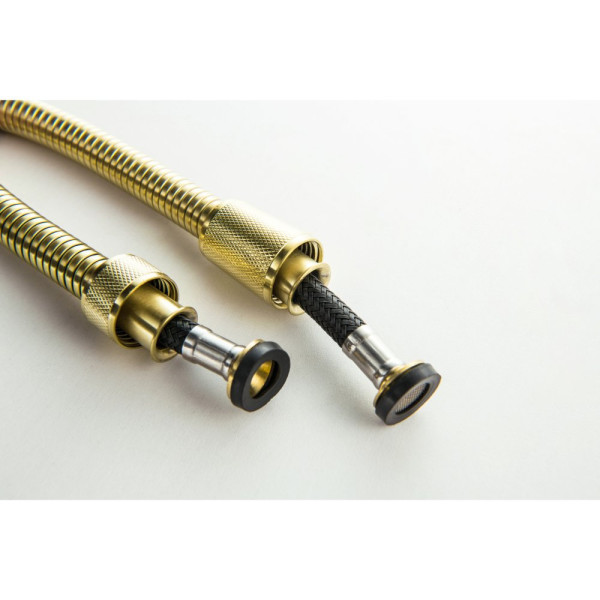 AQ1219BG ОБЕРОН набор с гигиеническим душем (смеситель + гигиеническая лейка + шланг + шланговое подсоединение с держателем), шлиф. золото. Фото 11