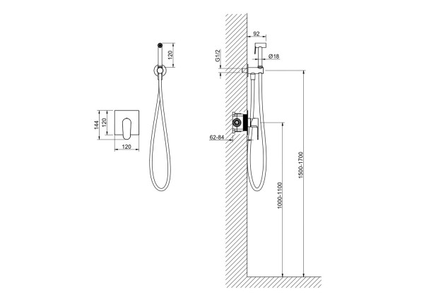 AQ1219BG ОБЕРОН набор с гигиеническим душем (смеситель + гигиеническая лейка + шланг + шланговое подсоединение с держателем), шлиф. золото. Фото 3