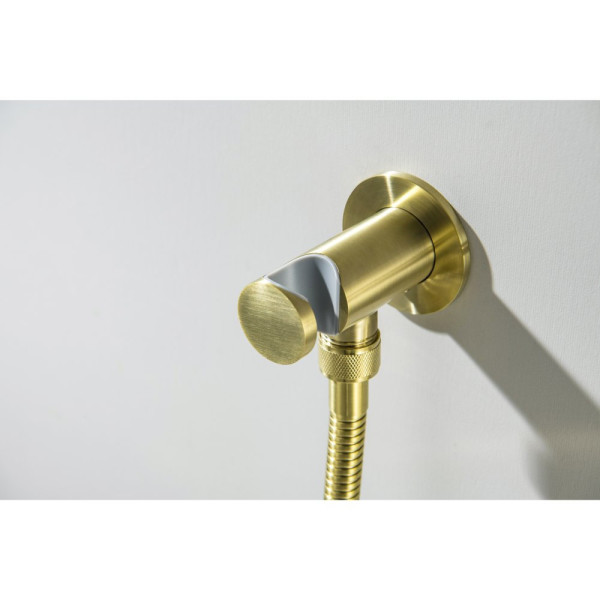 AQ1219BG ОБЕРОН набор с гигиеническим душем (смеситель + гигиеническая лейка + шланг + шланговое подсоединение с держателем), шлиф. золото. Фото 9